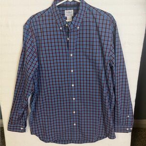 L.L. Bean Men's Casual Red and Blue Checkered Shirt Size Large Tall